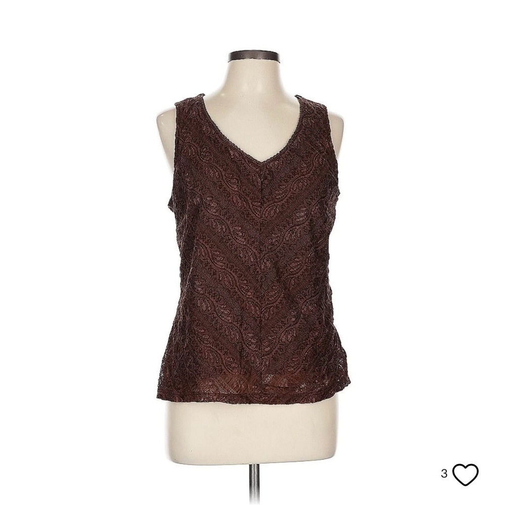 Emma James brown lace sleeveless blouse size L